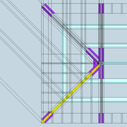 Fig 1/ Tracé de délardement, des empreintes de pannes et de la retombée d'arêtier