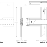 Dessin orthogonal d'assemblage à mi-bois classique en croix avec onglets en raccordement de moulures