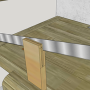 **4/** Nous descendons les joues  de l'enfourchement (comme un tenon, mais a l’intérieur du tracé de trusquin ).