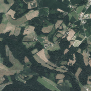 Paysage local de prairies, petits bois, champs