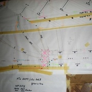 Quartier tournant bas, escalier et trémie (marquage orange), différentes hauteurs d'échappées