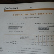 Catalogue Goldenberg 1935, scies à dos pour ébénistes