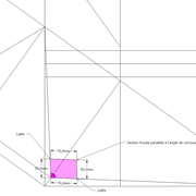 **1/** Sur l'angle de corroyage en plan, nous traçons la section du pied et ses faces parallèles  pour le tréteau en arêtier classique .