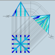 fig 2/ Tracés des coupes d’arêtiers et des empreintes sur la vue en plan