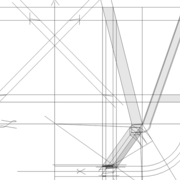 L'épure pratique du tréteau avec dévers de pas  : vue en plan, élévation et vue de coté