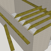 Les coupes triangulées, nous permette d'utiliser des bois trop courts ( ex ci dessous sur des solivettes)