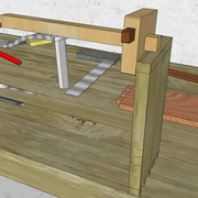 **4/** Nous trusquinons le recouvrement sur la traverse de façade.