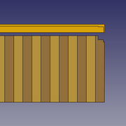 Vue de dessous : découpe du devant de la pièce de bois et des planches de parquet.