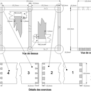 Dessin orthogonal de la La pièce d'apprentissage : Assemblages d'angles et intermédiaire à queues d'arondes et droites