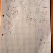 Les plans pour le squelette. Les chevrons ont été "profilés" à 108.8°, en suivant le diagrame en bas à gauche.