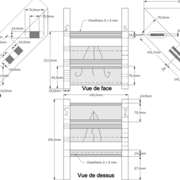 Dessin orthogonal de la pièce d'assemblages à tenon/mortaise/enfourchement atypiques.