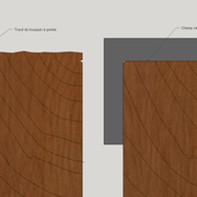 Détail d'un trait de trusquin , et la précision "moitié de trait"