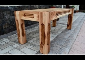 Ash tree bench with oak inserts
