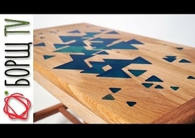 Banc de piano en chêne avec incrustation époxy