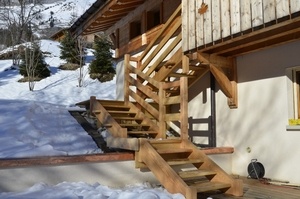 Escalier massif exterieur mélèze