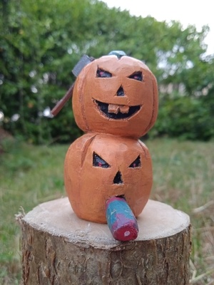 Sculpture bois- deux citrouilles terrifiantes
