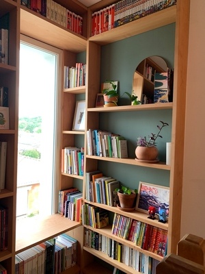 Bibliothèque d’angle en hêtre massif