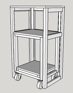 Meuble d'atelier - rangement de 3 machines : scie à chantourner, touret à eau et ponceuse oscillante