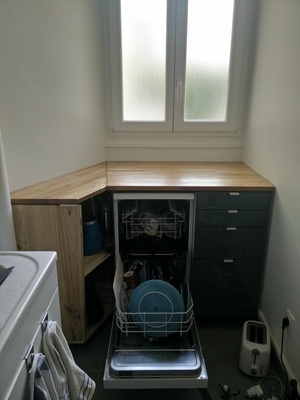 Plan de travail en angle - hêtre et chêne