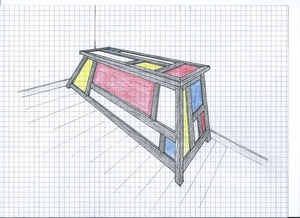 Photo et pdf épure arêtier de coffre a jouet mondrian