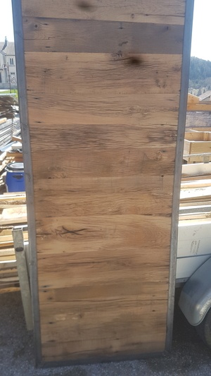 Porte cadre metallique et vieux bois ( chene une face / sapin de l'autre)