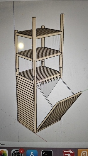 Meuble salle de bain étagères et bac à linge sale