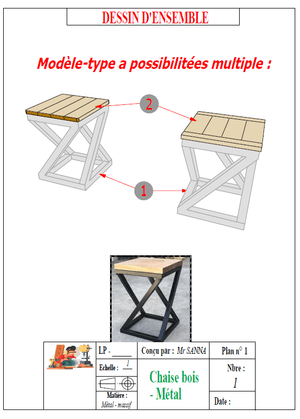 Tabouret Bois - Métal