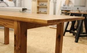 Table à rallonges ouverture papillon en vieux chêne