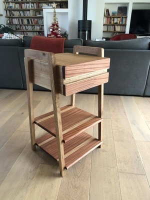 Table de chevet en chêne et sapelli