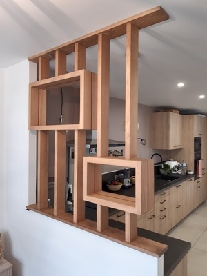 Claustra / brise vue en chêne et insert sapelli