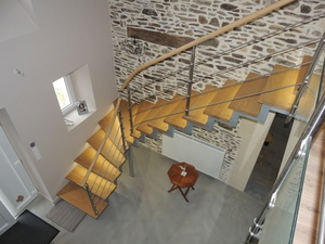 Escalier bois acier inox verre