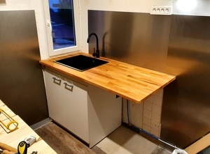 Meuble évier + Plan de travail - Chêne Lamellé Collé & Mélaminé