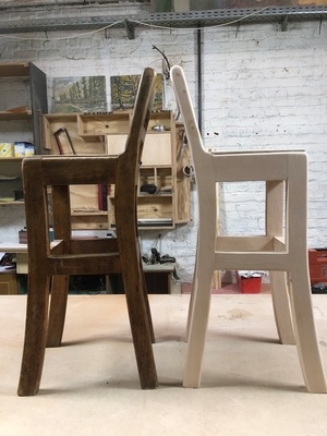 Copie d'une chaise datant du père de la grand mere de la voisine de l'atelier