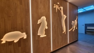 Aménagement salle d'attente cabinet vétérinaire.