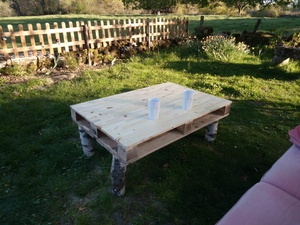 Table extérieur bouleau/palette/panneau de bois