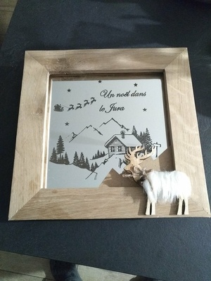 Miroir gravé rétro-éclairé, cadre chêne