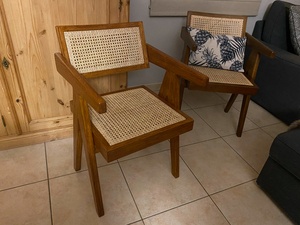 Chaise de bureau en chêne et paille de Vienne - inspiration Pierre Jeanneret.