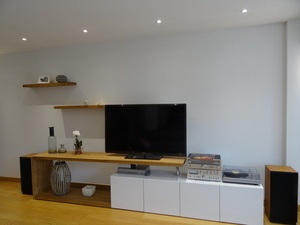 Meuble TV en chêne et stratifié blanc laqué