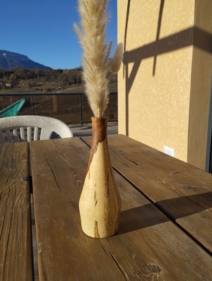 Premier essai au tournage ... avec une bûche du bois de chauffage.