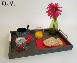 Plateau de service, poignées porcelaine