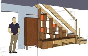 Bibliothèque sous escalier