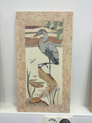 Marqueterie avec un héron