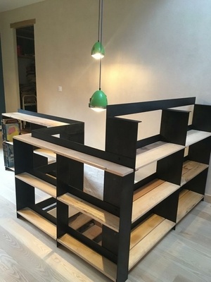 Garde-corps / étagère, bois et métal