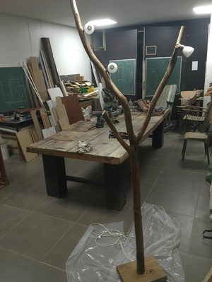 Lampe maison à partir d'une branche de grand tilleul