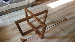 Table basse chene et verre