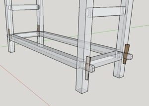 Établi simple à tenons traversant et clés (piètement)