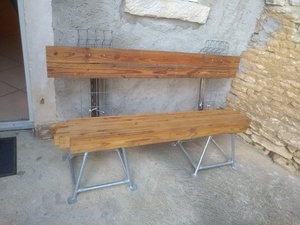Banc acier / bois en matériaux de récup