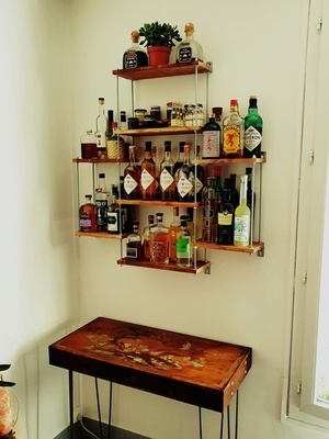 Etagère Bar - Sapin Huilé & Tiges Acier