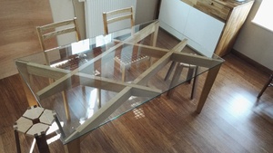 Table Frêne et plateau verre