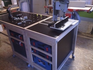 Meuble de mortaiseuse Hêtre et CP bakélisé